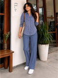 Women’s Royal Blue Cotton Twill High-Waist Wide-Leg Trousers