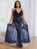Women’s Lace Mesh Babydoll Nightdress with Side Slit Lingerie Gown