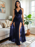 Women’s Lace Mesh Babydoll Nightdress with Side Slit Lingerie Gown