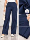 Women’s Navy Blue Cotton Twill High-Waist Wide-Leg Trousers
