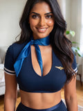 Women’s Navy Blue Airline-Inspired Lingerie Set with Crop Top and Side-Slit Skirt ( RDB56 )