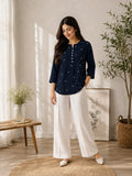 Women’s Viscose Navy Blue Heart Print Top | Full Sleeve Round Neck Casual Tunic | Comfortable Regular Fit