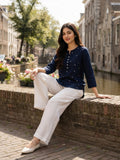 Women’s Viscose Navy Blue Heart Print Top | Full Sleeve Round Neck Casual Tunic | Comfortable Regular Fit