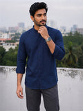 Men's White Self-Design Pure Cotton Straight Kurta | Mandarin Collar | Full Sleev