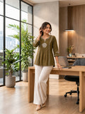 Women’s Rayon Embroidered Peplum Top –Ethnic Casual Wear with 3/4 Sleeves