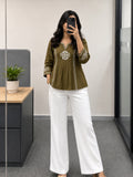 Women’s Rayon Embroidered Peplum Top –Ethnic Casual Wear with 3/4 Sleeves