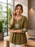 Women’s Rayon Embroidered Peplum Top –Ethnic Casual Wear with 3/4 Sleeves