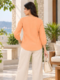 Women’s Orange Rayon 3/4 Sleeve Button-Detail Top