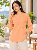 Women’s Orange Rayon 3/4 Sleeve Button-Detail Top