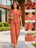 Women’s Coral Orange Cotton Linen V-Neck Half Sleeve Co-Ord Set