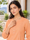 Women’s Orange Rayon 3/4 Sleeve Button-Detail Top