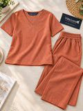 Women’s Coral Orange Cotton Linen V-Neck Half Sleeve Co-Ord Set