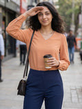 Women’s Crepe Formal Top | Elegant V-Neck Office Wear Blouse