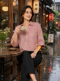 Women’s Pure Cotton Pink & White Striped Shirt Top | 3/4 Sleeve Casual Collared Tunic