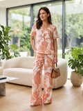 Women's Printed Cotton Night Suit Co-ord Set | Half Sleeve Top & Full-Length Pyjama | Soft & Breathable Loungewear