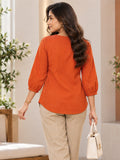 Women’s Rayon Solid Regular Fit Top with Round Neck, Front Button Detailing & 3/4 Sleeves
