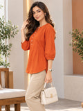 Women’s Rayon Solid Regular Fit Top with Round Neck, Front Button Detailing & 3/4 Sleeves