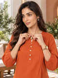 Women’s Rayon Solid Regular Fit Top with Round Neck, Front Button Detailing & 3/4 Sleeves