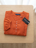 Women’s Rayon Solid Regular Fit Top with Round Neck, Front Button Detailing & 3/4 Sleeves