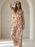 Women's Two Piece Set, Baby Orange, Shirts with Wide Leg Trousers, Full Sleeve