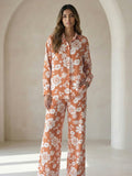 Women's Two Piece Set, Baby Orange, Shirts with Wide Leg Trousers, Full Sleeve