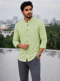 Men's White Self-Design Pure Cotton Straight Kurta | Mandarin Collar | Full Sleev