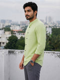 Men's White Self-Design Pure Cotton Straight Kurta | Mandarin Collar | Full Sleev