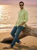 Men's White Self-Design Pure Cotton Straight Kurta | Mandarin Collar | Full Sleev