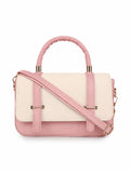 Women’s Stylish PU Leather Handbag | Pink & Cream Structured Shoulder Bag with Adjustable Strap