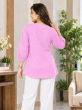 Women’s Pink Rayon 3/4 Sleeve Button-Detail Top