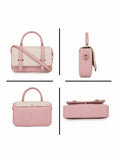 Women’s Stylish PU Leather Handbag | Pink & Cream Structured Shoulder Bag with Adjustable Strap