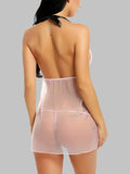 Women's  Sheer Mesh Babydoll Nightdress Set with Matching Thong ( 168 )