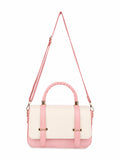 Women’s Stylish PU Leather Handbag | Pink & Cream Structured Shoulder Bag with Adjustable Strap