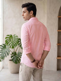 Men Pink Textured Pure Cotton Casual Shirt – Regular Fit