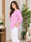 Women’s Pink Rayon 3/4 Sleeve Button-Detail Top