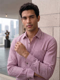 Men’s Pure Cotton Textured Pink Casual Shirt – Regular fit, Full Sleeves