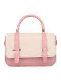 Women’s Stylish PU Leather Handbag | Pink & Cream Structured Shoulder Bag with Adjustable Strap