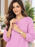 Women’s Pink Rayon 3/4 Sleeve Button-Detail Top