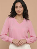 Women’s Crepe Formal Top | Elegant V-Neck Office Wear Blouse
