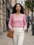 Women’s Crepe Formal Top | Elegant V-Neck Office Wear Blouse