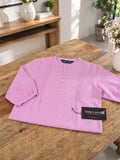 Women’s Pink Rayon 3/4 Sleeve Button-Detail Top