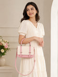 Women’s Stylish PU Leather Handbag | Pink & Cream Structured Shoulder Bag with Adjustable Strap