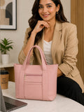 Women’s Pink PU Leather Tote Handbag | Stylish Spacious Shoulder & Carry Bag with Multiple Pockets