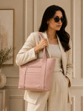 Women’s Pink PU Leather Tote Handbag | Stylish Spacious Shoulder & Carry Bag with Multiple Pockets