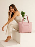 Women’s Pink PU Leather Tote Handbag | Stylish Spacious Shoulder & Carry Bag with Multiple Pockets