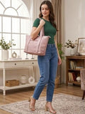 Women’s Pink PU Leather Tote Handbag | Stylish Spacious Shoulder & Carry Bag with Multiple Pockets