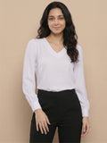 Women’s Crepe Formal Top | Elegant V-Neck Office Wear Blouse