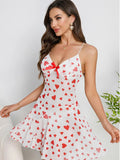 Women’s White Heart Print Babydoll Nightdress with Red Bow Detail ( RDB47 )