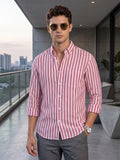 Men’s Pure Cotton Pink Striped Casual Shirt – Regular fit, Full Sleeves