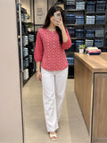 Women’s Pinkish Red Pure Cotton Floral Printed Kurti Top with 3/4 Sleeves